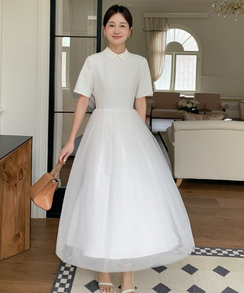 BIRTHDAY BASH（バースデイバッシュ）の「TULLE DOCKING COLLAR DRESS（チュールドッキングカラードレス）（ワンピース・レディース・ホワイト/ブラック・SMALL/MEDIUM）」の18枚目の写真