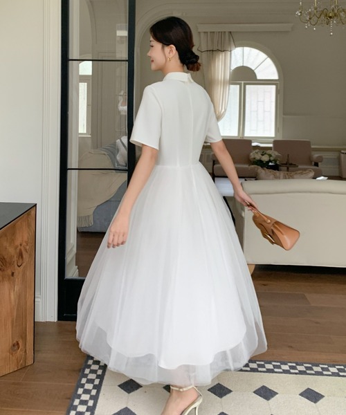 BIRTHDAY BASH（バースデイバッシュ）の「TULLE DOCKING COLLAR DRESS（チュールドッキングカラードレス）（ワンピース・レディース・ホワイト/ブラック・SMALL/MEDIUM）」の19枚目の写真