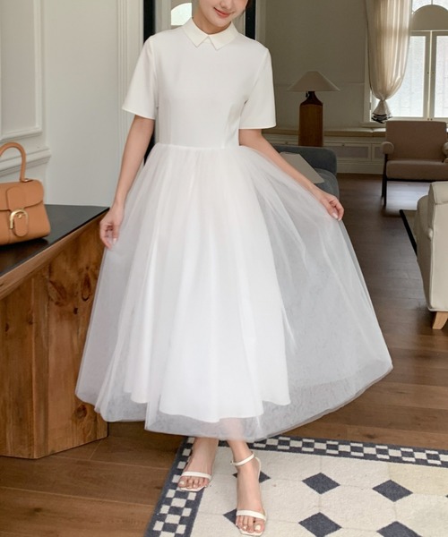 BIRTHDAY BASH（バースデイバッシュ）の「TULLE DOCKING COLLAR DRESS（チュールドッキングカラードレス）（ワンピース・レディース・ホワイト/ブラック・SMALL/MEDIUM）」の15枚目の写真