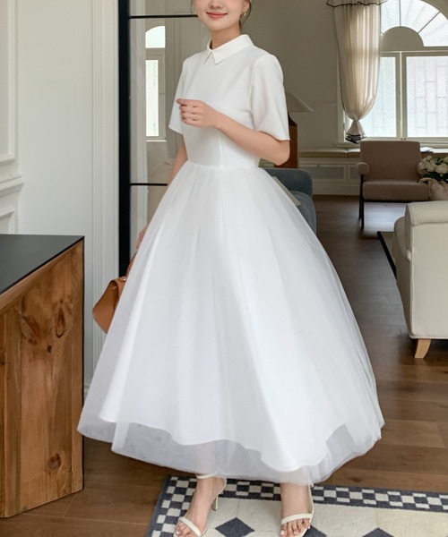 BIRTHDAY BASH（バースデイバッシュ）の「TULLE DOCKING COLLAR DRESS（チュールドッキングカラードレス）（ワンピース・レディース・ホワイト/ブラック・SMALL/MEDIUM）」の17枚目の写真