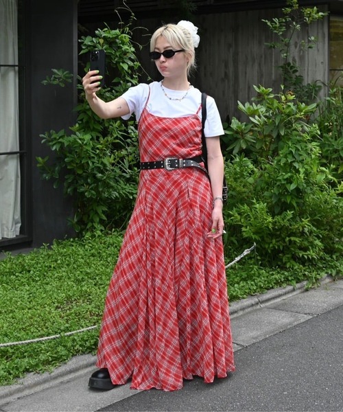 セール】チェック柄 ローウエストロングキャミワンピ Plaid Low Waist