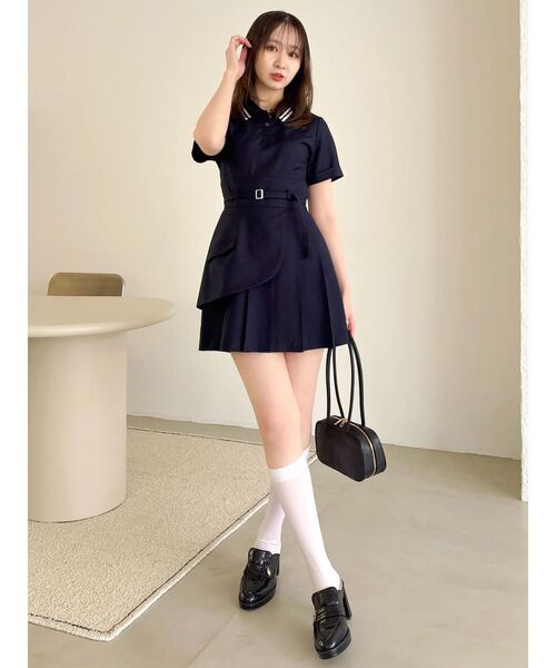 dazzlin（ダズリン）の「ポロライクプリーツミニワンピース（ワンピース・レディース・ネイビー/オフホワイト・SMALL/MEDIUM）」の11枚目の写真