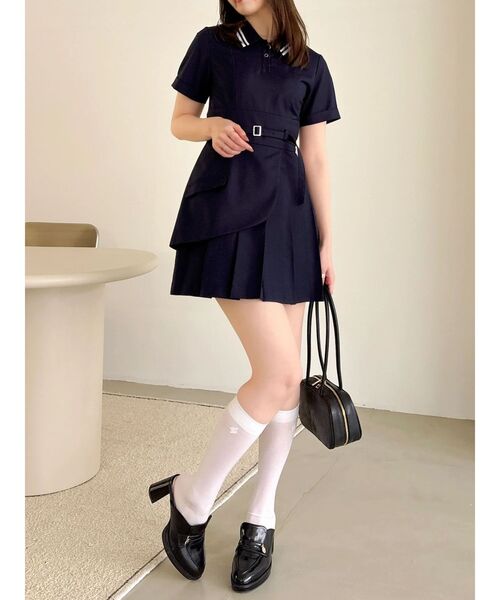 dazzlin（ダズリン）の「ポロライクプリーツミニワンピース（ワンピース・レディース・ネイビー/オフホワイト・SMALL/MEDIUM）」の12枚目の写真