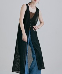 メッシュレースVネックロングジレ