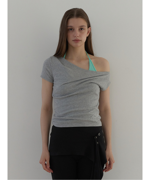 ASURA(アスラ)の「STUDDED ONE-SHOULDER T (MELANGE GREY)(Tシャツ/カットソー・レディース・その他・OS)」の2枚目の写真