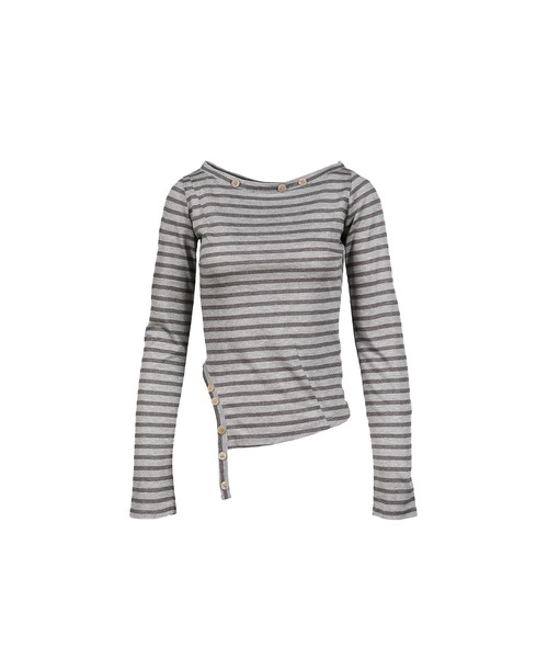 VACANT Archive(ベイカントアーカイブ)の「MAHO OFF-SHOULDER STRIPE LONG SLEEVE(Tシャツ/カットソー・レディース・グレー・MEDIUM/SMALL)」の1枚目の写真