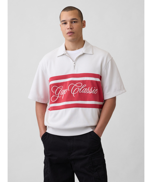 GAP(ギャップ)の「ヴィンテージソフト フレンチテリー Gapクラシックロゴ 1/4ジップアップ プルオーバー(スウェット・メンズ・ネイビー/ピンク/オフホワイト/グリーン・L/M/S/XS/XL)」の2枚目の写真