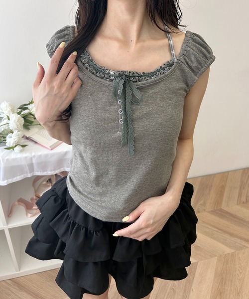 WEGO(ウィゴー)の「チョーカードッキングノースリーブ(Tシャツ/カットソー・レディース・グレー/ブルー・FREE)」の3枚目の写真