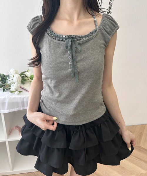 WEGO(ウィゴー)の「チョーカードッキングノースリーブ(Tシャツ/カットソー・レディース・グレー/ブルー・FREE)」の4枚目の写真