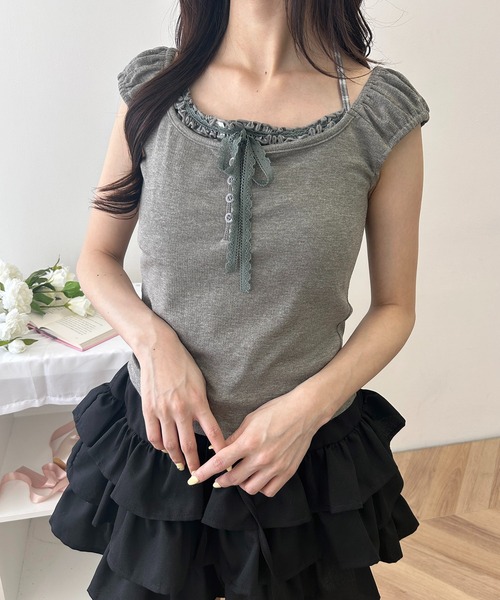 WEGO(ウィゴー)の「チョーカードッキングノースリーブ(Tシャツ/カットソー・レディース・グレー/ブルー・FREE)」の5枚目の写真