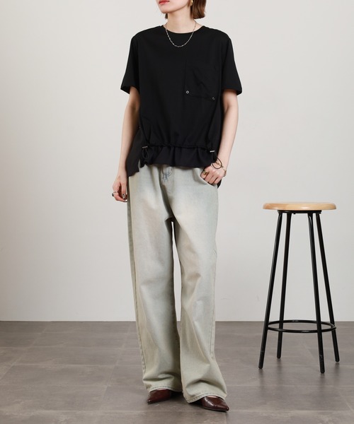 BRODIAEA（ブローディア）の「BRODIAEA 異素材切り替えポケットTシャツ 半袖（Tシャツ/カットソー・レディース・オフホワイト/ブラック・40）」の5枚目の写真