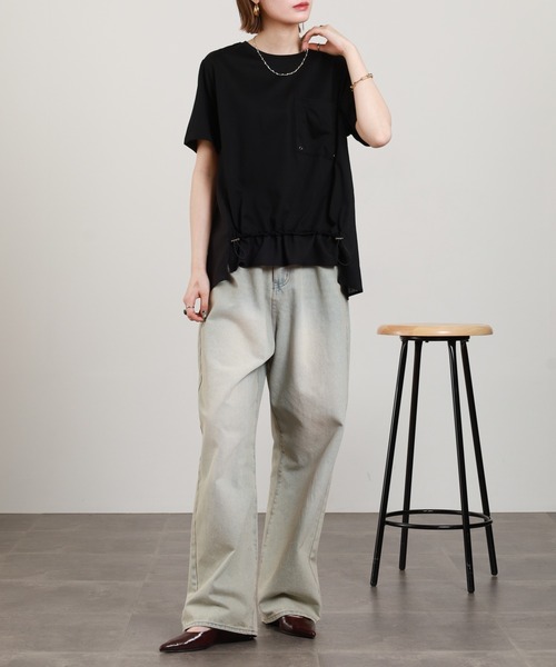 BRODIAEA（ブローディア）の「BRODIAEA 異素材切り替えポケットTシャツ 半袖（Tシャツ/カットソー・レディース・オフホワイト/ブラック・40）」の6枚目の写真