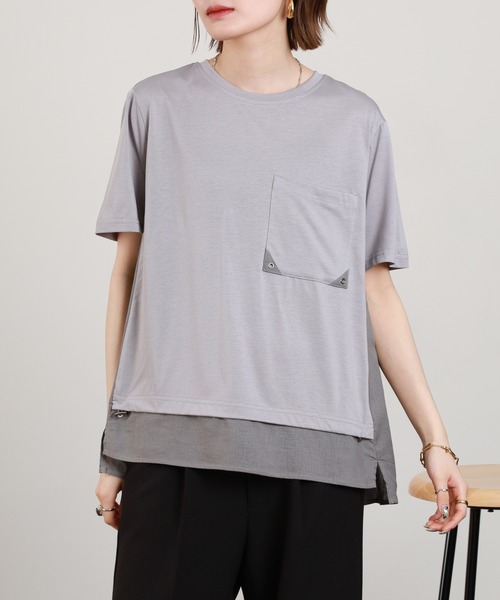 BRODIAEA（ブローディア）の「BRODIAEA 異素材切り替えポケットTシャツ 半袖（Tシャツ/カットソー・レディース・オフホワイト/ブラック・40）」の14枚目の写真