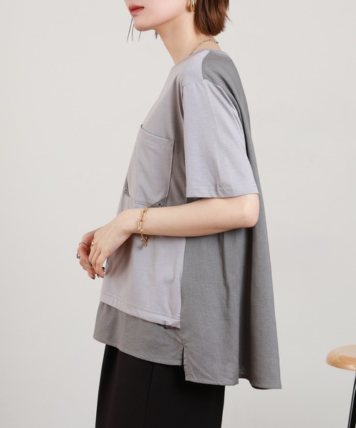 BRODIAEA（ブローディア）の「BRODIAEA 異素材切り替えポケットTシャツ 半袖（Tシャツ/カットソー・レディース・オフホワイト/ブラック・40）」の15枚目の写真
