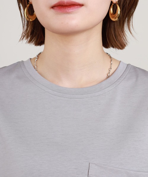 BRODIAEA（ブローディア）の「BRODIAEA 異素材切り替えポケットTシャツ 半袖（Tシャツ/カットソー・レディース・オフホワイト/ブラック・40）」の17枚目の写真