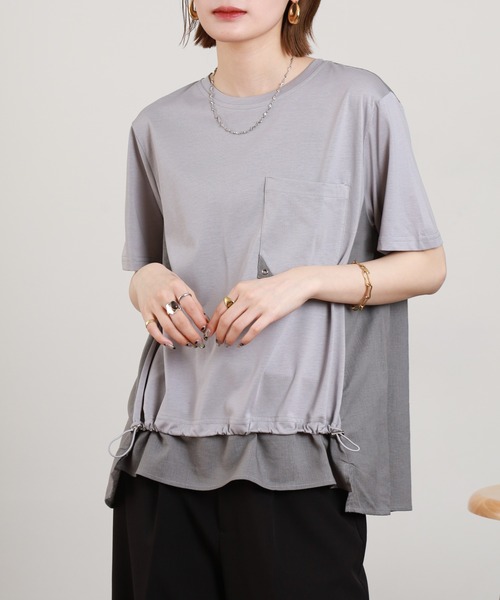 BRODIAEA（ブローディア）の「BRODIAEA 異素材切り替えポケットTシャツ 半袖（Tシャツ/カットソー・レディース・オフホワイト/ブラック・40）」の7枚目の写真