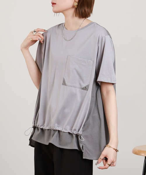 BRODIAEA（ブローディア）の「BRODIAEA 異素材切り替えポケットTシャツ 半袖（Tシャツ/カットソー・レディース・オフホワイト/ブラック・40）」の8枚目の写真