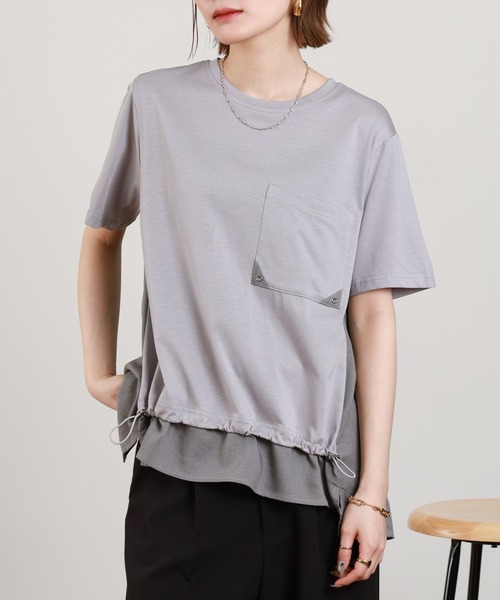 BRODIAEA（ブローディア）の「BRODIAEA 異素材切り替えポケットTシャツ 半袖（Tシャツ/カットソー・レディース・オフホワイト/ブラック・40）」の9枚目の写真