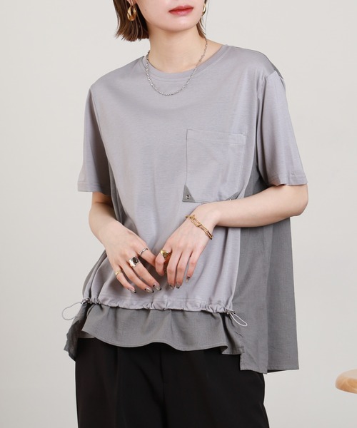 BRODIAEA（ブローディア）の「BRODIAEA 異素材切り替えポケットTシャツ 半袖（Tシャツ/カットソー・レディース・オフホワイト/ブラック・40）」の10枚目の写真