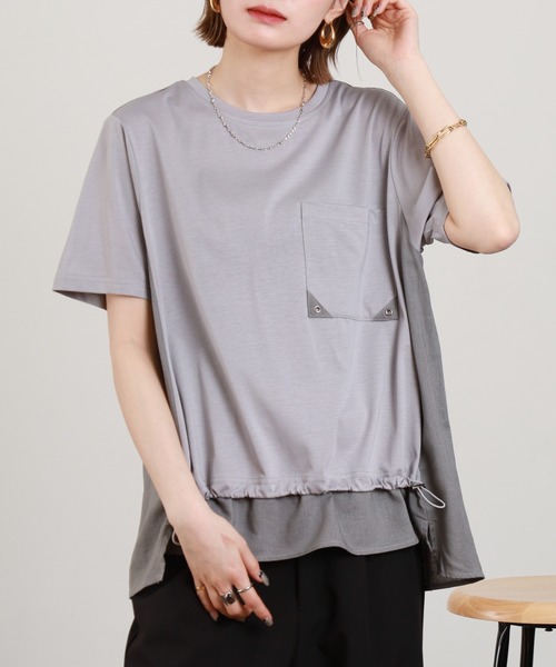 BRODIAEA（ブローディア）の「BRODIAEA 異素材切り替えポケットTシャツ 半袖（Tシャツ/カットソー・レディース・オフホワイト/ブラック・40）」の11枚目の写真