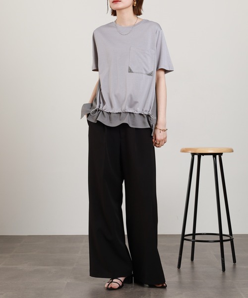 BRODIAEA（ブローディア）の「BRODIAEA 異素材切り替えポケットTシャツ 半袖（Tシャツ/カットソー・レディース・オフホワイト/ブラック・40）」の12枚目の写真