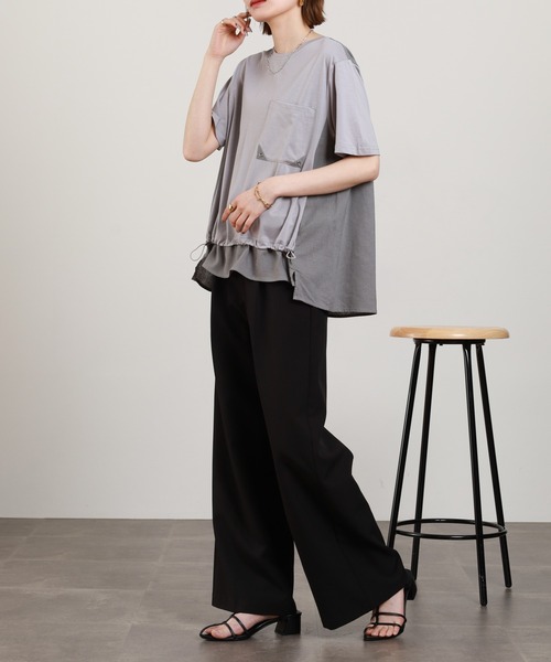BRODIAEA（ブローディア）の「BRODIAEA 異素材切り替えポケットTシャツ 半袖（Tシャツ/カットソー・レディース・オフホワイト/ブラック・40）」の13枚目の写真