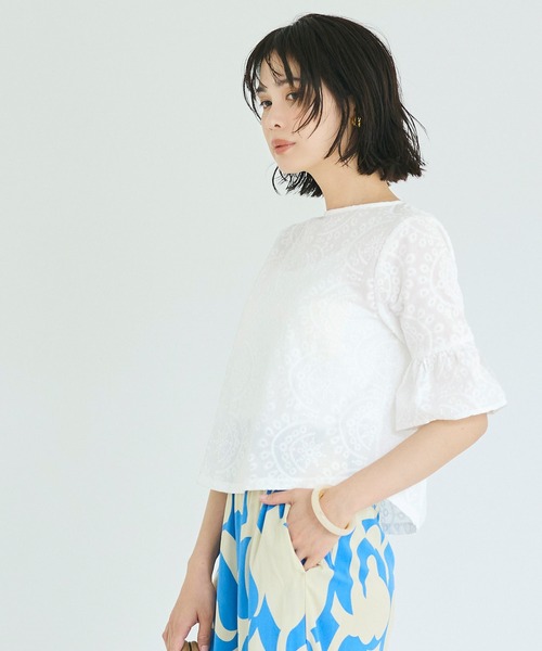 coca(coca)(コカ)の「コットンレースフレアスリーブトップス(Tシャツ/カットソー・レディース・ホワイト/ライトグリーン・L/M/S)」の7枚目の写真