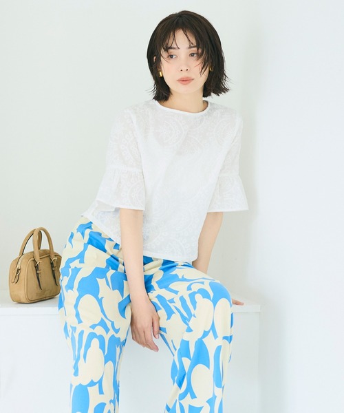 coca(coca)(コカ)の「コットンレースフレアスリーブトップス(Tシャツ/カットソー・レディース・ホワイト/ライトグリーン・L/M/S)」の8枚目の写真