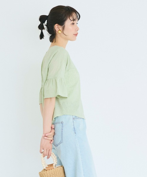 coca(coca)(コカ)の「コットンレースフレアスリーブトップス(Tシャツ/カットソー・レディース・ホワイト/ライトグリーン・L/M/S)」の10枚目の写真