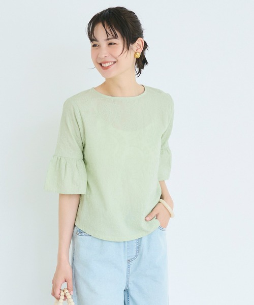 coca(coca)(コカ)の「コットンレースフレアスリーブトップス(Tシャツ/カットソー・レディース・ホワイト/ライトグリーン・L/M/S)」の12枚目の写真