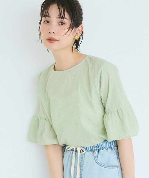 coca(coca)(コカ)の「コットンレースフレアスリーブトップス(Tシャツ/カットソー・レディース・ホワイト/ライトグリーン・L/M/S)」の13枚目の写真