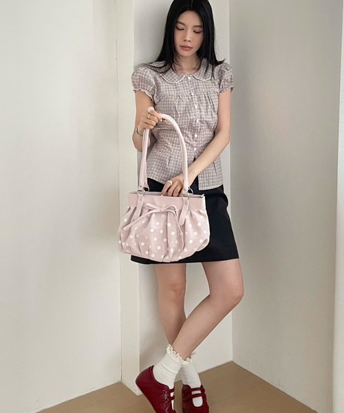 FINEnough(ファインナフ)の「ドットプリントリボン付きショルダーバッグ(ショルダーバッグ・レディース・サックスブルー/イエロー/ブラック/ホワイト/ピンク・FREE)」の19枚目の写真