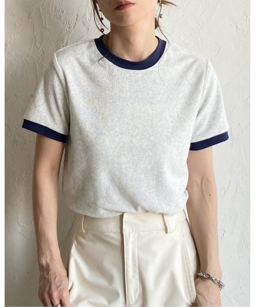 She's Closet(シーズクローゼット)の「ショート丈 バイカラー配色 半袖 パイル地 Tシャツ トップス(Tシャツ/カットソー・レディース・オートミール/ピンク/ブルー/ネイビー・FREE)」の19枚目の写真