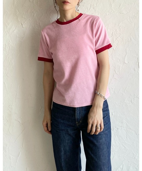 She's Closet(シーズクローゼット)の「ショート丈 バイカラー配色 半袖 パイル地 Tシャツ トップス(Tシャツ/カットソー・レディース・オートミール/ピンク/ブルー/ネイビー・FREE)」の20枚目の写真