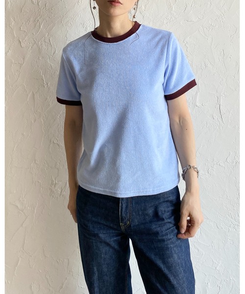 She's Closet(シーズクローゼット)の「ショート丈 バイカラー配色 半袖 パイル地 Tシャツ トップス(Tシャツ/カットソー・レディース・オートミール/ピンク/ブルー/ネイビー・FREE)」の21枚目の写真
