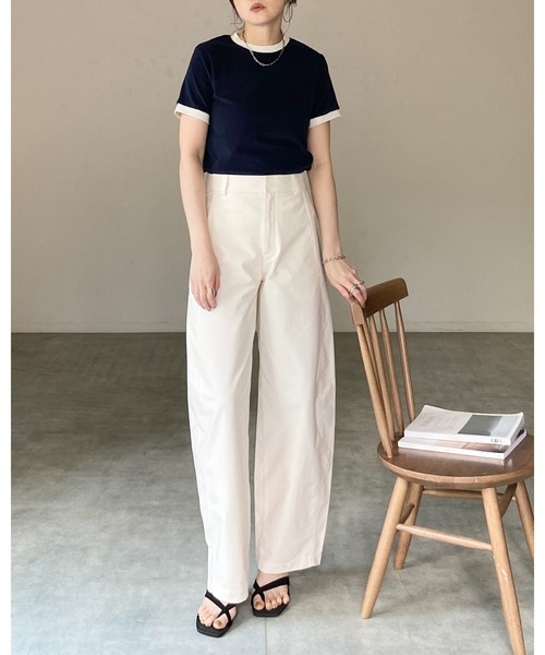 She's Closet(シーズクローゼット)の「ショート丈 バイカラー配色 半袖 パイル地 Tシャツ トップス(Tシャツ/カットソー・レディース・オートミール/ピンク/ブルー/ネイビー・FREE)」の5枚目の写真