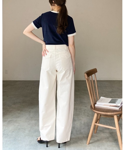 She's Closet(シーズクローゼット)の「ショート丈 バイカラー配色 半袖 パイル地 Tシャツ トップス(Tシャツ/カットソー・レディース・オートミール/ピンク/ブルー/ネイビー・FREE)」の6枚目の写真