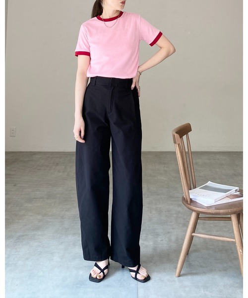 She's Closet(シーズクローゼット)の「ショート丈 バイカラー配色 半袖 パイル地 Tシャツ トップス(Tシャツ/カットソー・レディース・オートミール/ピンク/ブルー/ネイビー・FREE)」の7枚目の写真