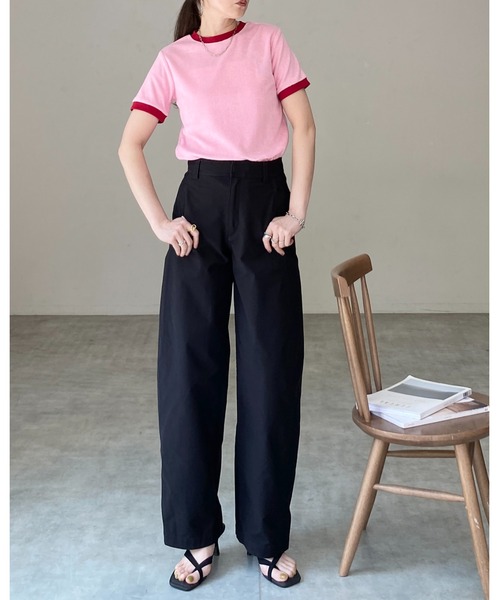 She's Closet(シーズクローゼット)の「ショート丈 バイカラー配色 半袖 パイル地 Tシャツ トップス(Tシャツ/カットソー・レディース・オートミール/ピンク/ブルー/ネイビー・FREE)」の8枚目の写真