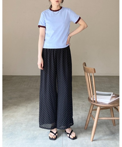 She's Closet(シーズクローゼット)の「ショート丈 バイカラー配色 半袖 パイル地 Tシャツ トップス(Tシャツ/カットソー・レディース・オートミール/ピンク/ブルー/ネイビー・FREE)」の9枚目の写真