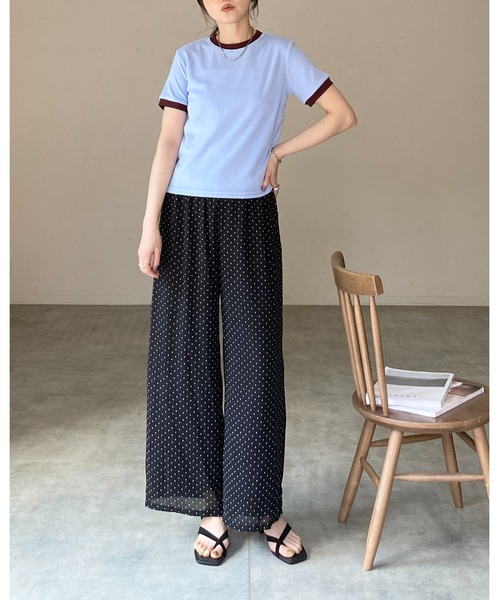 She's Closet(シーズクローゼット)の「ショート丈 バイカラー配色 半袖 パイル地 Tシャツ トップス(Tシャツ/カットソー・レディース・オートミール/ピンク/ブルー/ネイビー・FREE)」の10枚目の写真