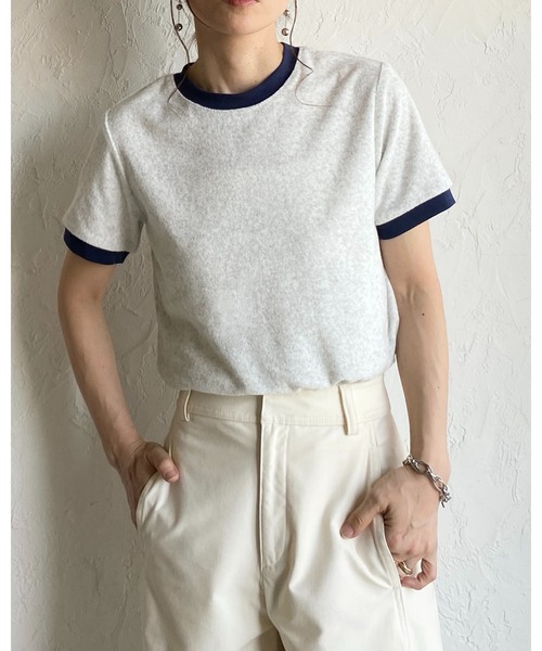 She's Closet(シーズクローゼット)の「ショート丈 バイカラー配色 半袖 パイル地 Tシャツ トップス(Tシャツ/カットソー・レディース・オートミール/ピンク/ブルー/ネイビー・FREE)」の14枚目の写真