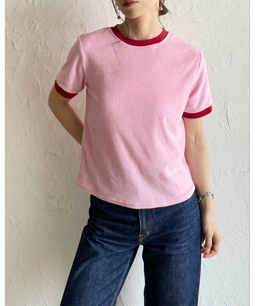 She's Closet(シーズクローゼット)の「ショート丈 バイカラー配色 半袖 パイル地 Tシャツ トップス(Tシャツ/カットソー・レディース・オートミール/ピンク/ブルー/ネイビー・FREE)」の15枚目の写真