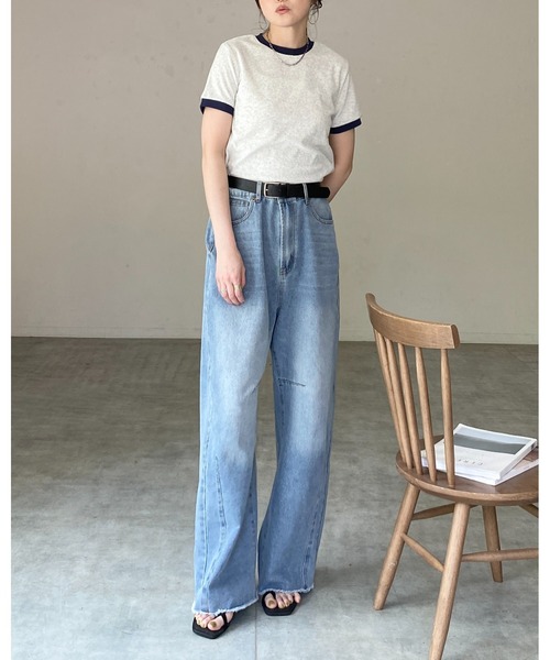 She's Closet(シーズクローゼット)の「ショート丈 バイカラー配色 半袖 パイル地 Tシャツ トップス(Tシャツ/カットソー・レディース・オートミール/ピンク/ブルー/ネイビー・FREE)」の17枚目の写真