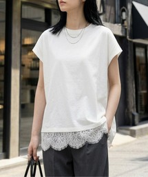 裾レースデザインTシャツ