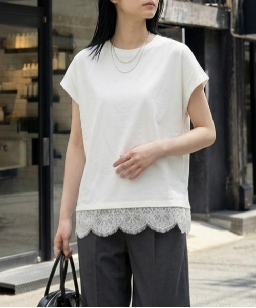 AMELY（エミリー）の「裾レースデザインTシャツ（Tシャツ/カットソー・レディース・ホワイト/ブラック・フリー）」の15枚目の写真