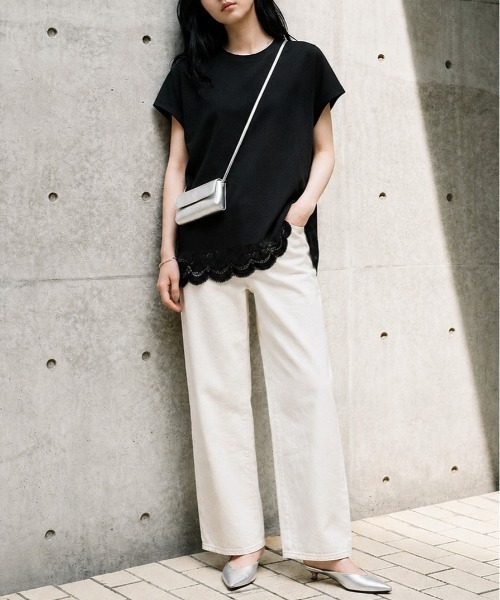 AMELY（エミリー）の「裾レースデザインTシャツ（Tシャツ/カットソー・レディース・ホワイト/ブラック・フリー）」の20枚目の写真