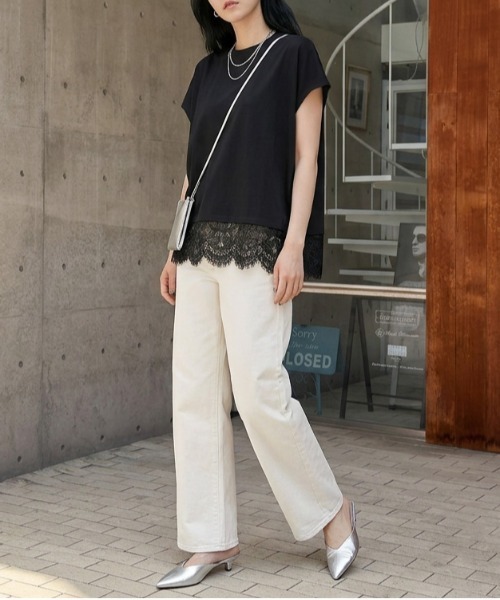 AMELY（エミリー）の「裾レースデザインTシャツ（Tシャツ/カットソー・レディース・ホワイト/ブラック・フリー）」の21枚目の写真