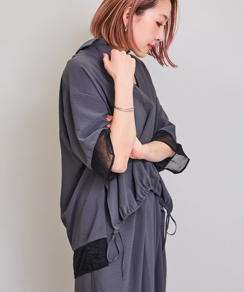 LHELBIE（レルビエ）の「シアーミックススキッパーシャツ（シャツ/ブラウス・レディース・ブラウン/オフホワイト/ブラック/チャコールグレー・M）」の11枚目の写真
