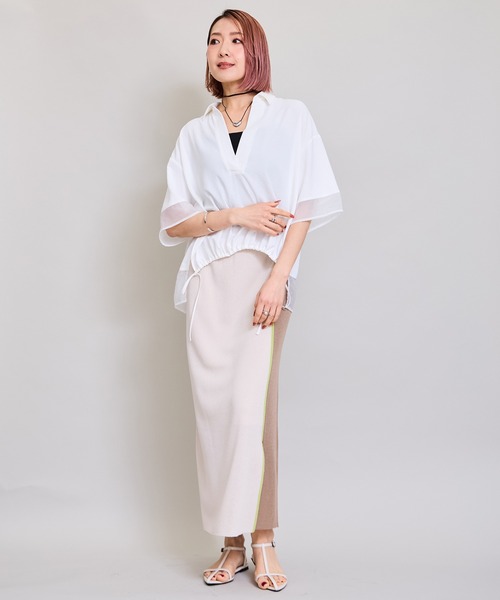 LHELBIE（レルビエ）の「シアーミックススキッパーシャツ（シャツ/ブラウス・レディース・ブラウン/オフホワイト/ブラック/チャコールグレー・M）」の18枚目の写真